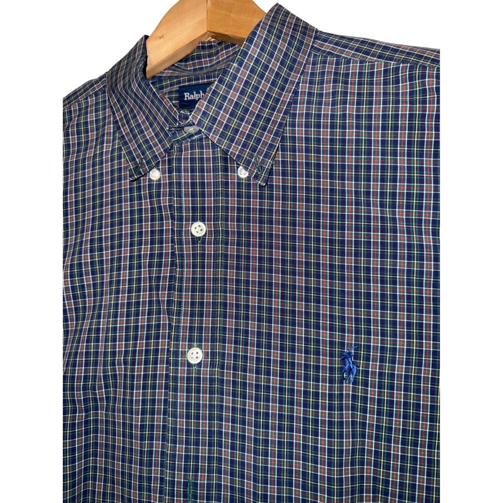 Ralph Lauren Blake Prep Button Down Shirt Blue Grn Plaid Classic‎ Fit Cotton, XL